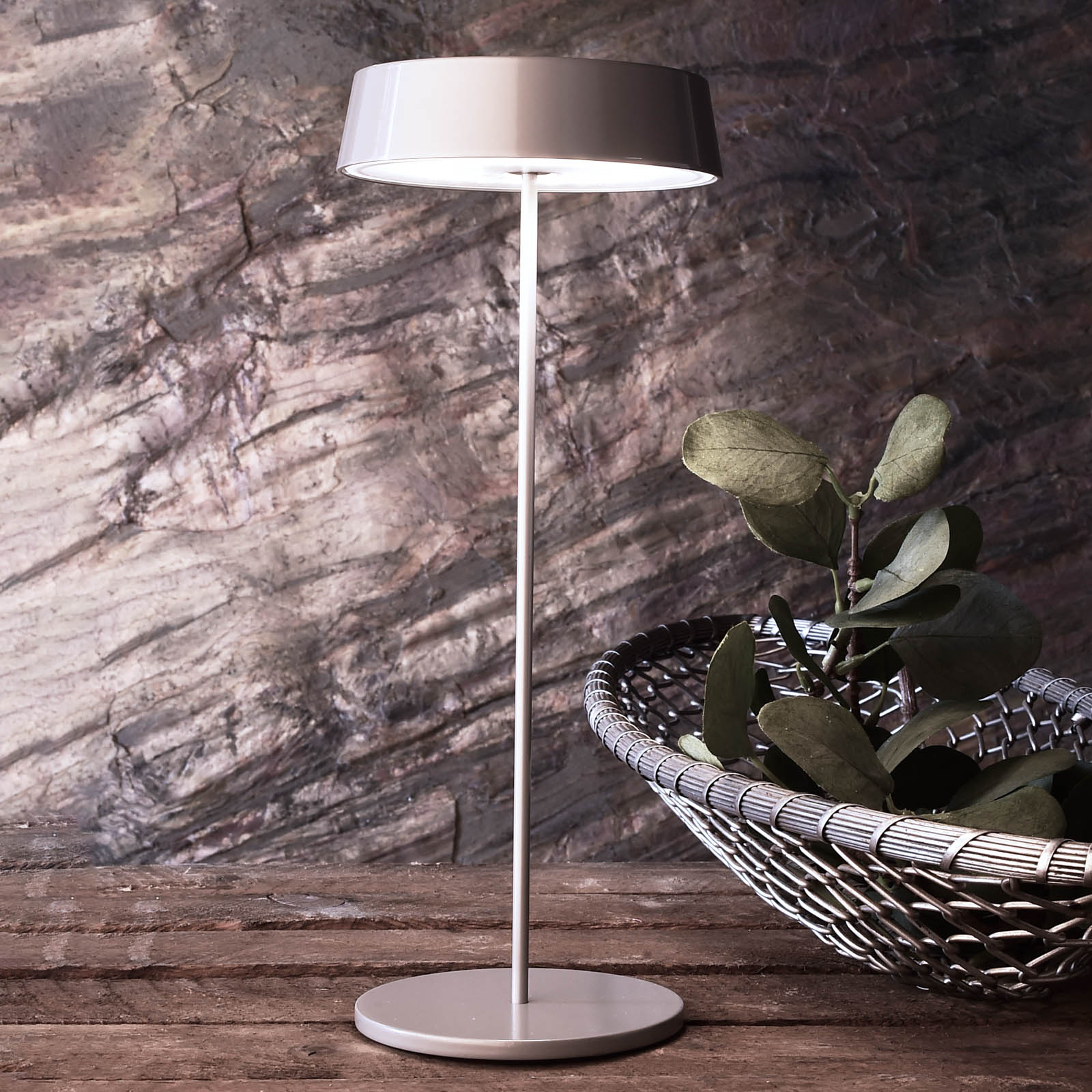 Miram LED table lamp, battery, dimmable, grey